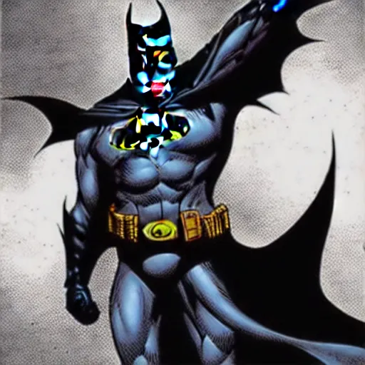 Image similar to the batman appearing out of the shadows, artwork by jim lee, frightening, fear, scary, intimidating, digital art