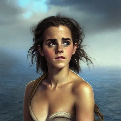 Prompt: Africa, beautiful portrait of Very funny actress Emma Watson like monkey face looking like an old monkey, Emma Watson actress blended monkey face, like , powerful , magic, thunders, dramatic lighting, intricate, wild, highly detailed, digital painting, artstation, concept art, smooth, sharp focus, illustration, art by artgerm and greg rutkowski and alphonse mucha, footage