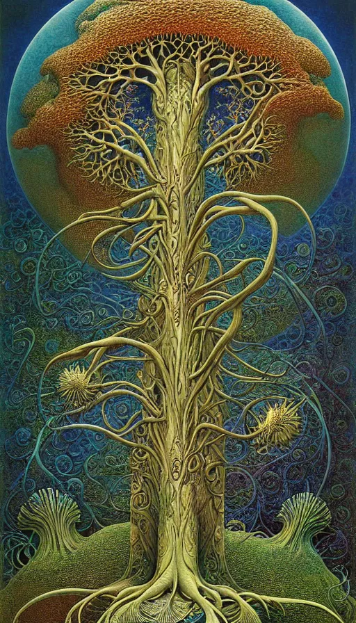 Image similar to tree of life by roger dean and andrew ferez, art forms of nature by ernst haeckel, divine chaos engine, symbolist, visionary, art nouveau, botanical fractal structures, organic, detailed, realistic, surreality