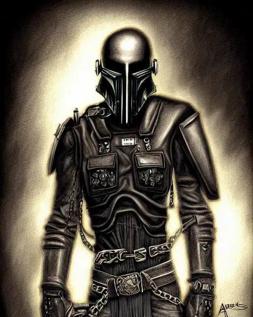 Prompt: bounty hunter, a digital painting, realistic shaded, fine details, realistic shaded lighting poster by anne stokes, deviantart contest winner, gothic art, gothic, goth, dark and mysterious