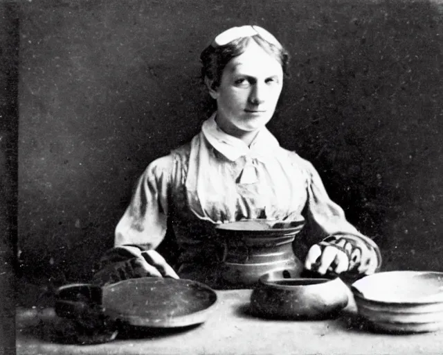 Image similar to an early 1800s photo of someone sitting at a computer making a donut in blender