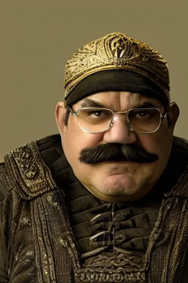 Image similar to very very intricate photorealistic photo of wario wearing his hat in an episode of game of thrones, photo is in focus with detailed atmospheric lighting, award - winning details