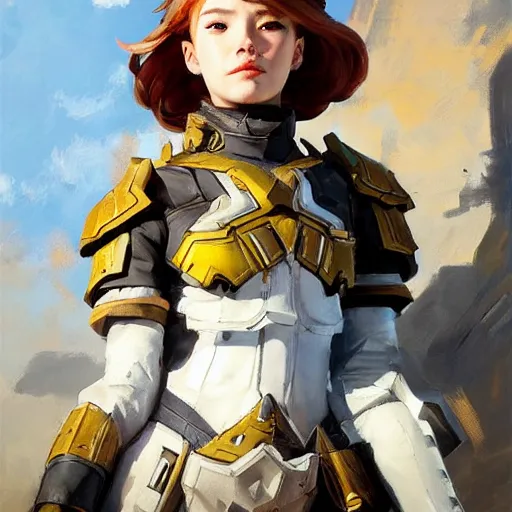 Image similar to greg manchess portrait painting of armored aloy as overwatch character, medium shot, asymmetrical, profile picture, organic painting, sunny day, matte painting, bold shapes, hard edges, street art, trending on artstation, by huang guangjian and gil elvgren and sachin teng