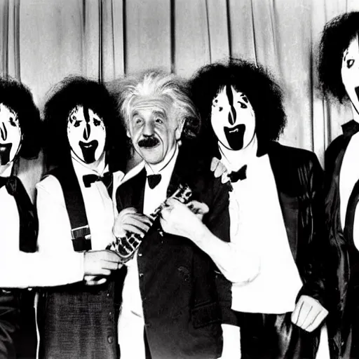 Image similar to albert einstein as a member of the band kiss