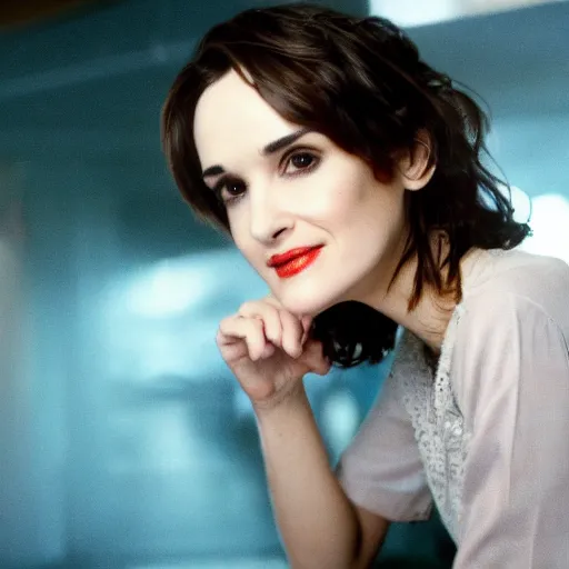 Prompt: portrait of Winona Ryder, photograph of a computer screenshot