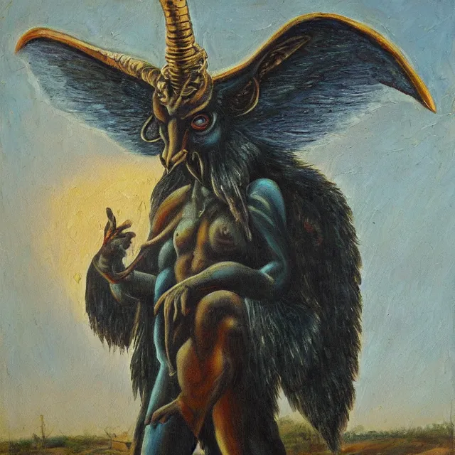 Prompt: baphomet, vintage, oil painting