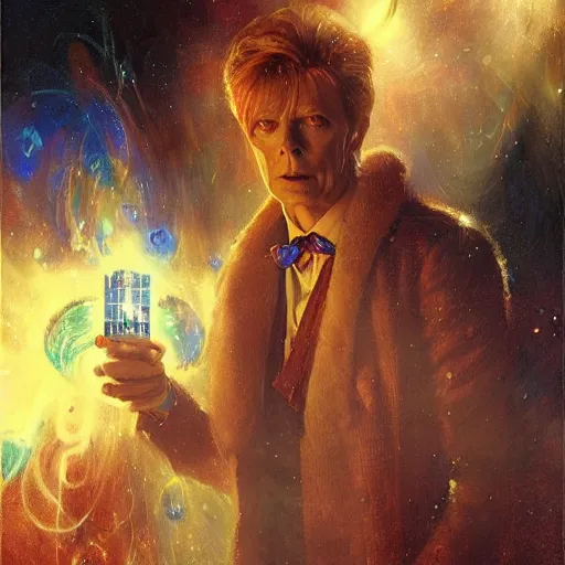 Image similar to david bowie as doctor who, radiant light, caustics, heroic, bright iridescent light, by gaston bussiere, bayard wu, greg rutkowski, maxim verehin