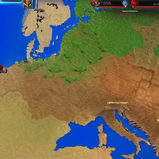 Image similar to screenshot of the gameplay of Europa Universalis 5 showing the different nations in Europe, unreal engine, video game, 4KUHD