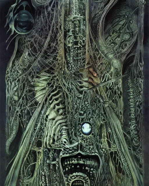 Prompt: artwork by hr giger, by roger dean, by yoshitaka amano