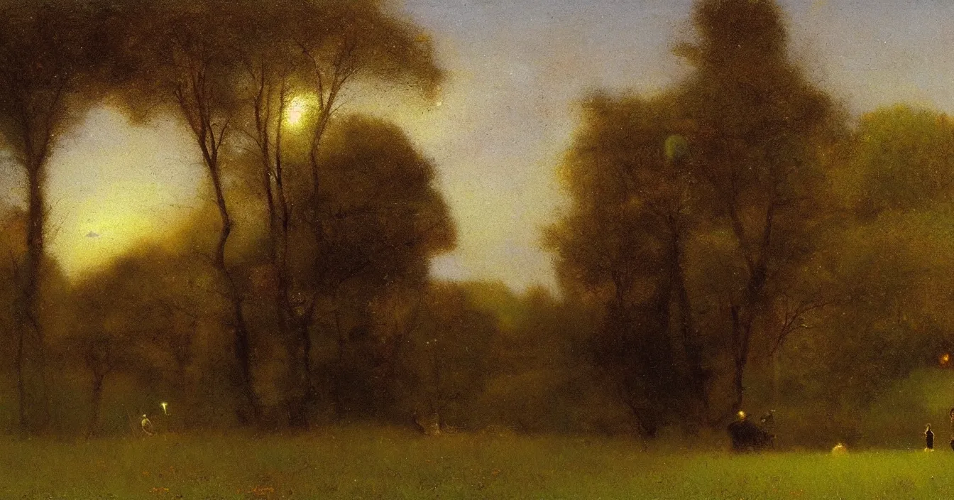 Image similar to Magic window to colorful different dimensions, with floating different energy strings and small particles, by George Inness