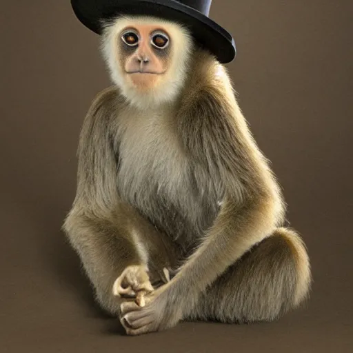 Prompt: a gibbon with a top hat