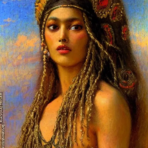 Prompt: montezuma painted by gaston bussiere