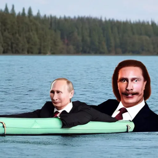 Prompt: ( putin as old gregg ) with a mangina, on a boat on a lake