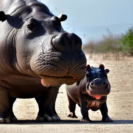 Image similar to Hippo stares down tank