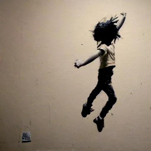 Image similar to a child jumping happily in the style of guy denning