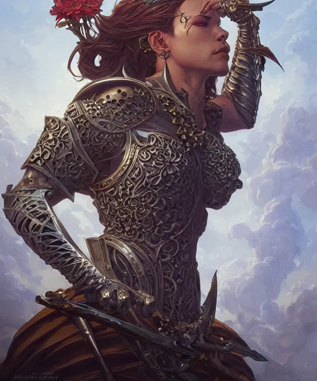 Image similar to Muscular and powerful medieval knight portrait, art nouveau, fantasy, intricate flower designs, elegant, highly detailed, sharp focus, art by Artgerm and Greg Rutkowski