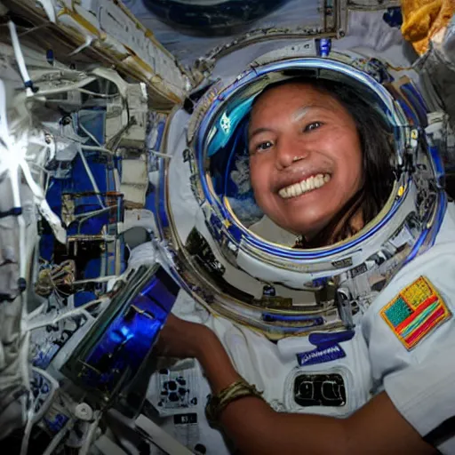 Prompt: An indigenous person in the international space station