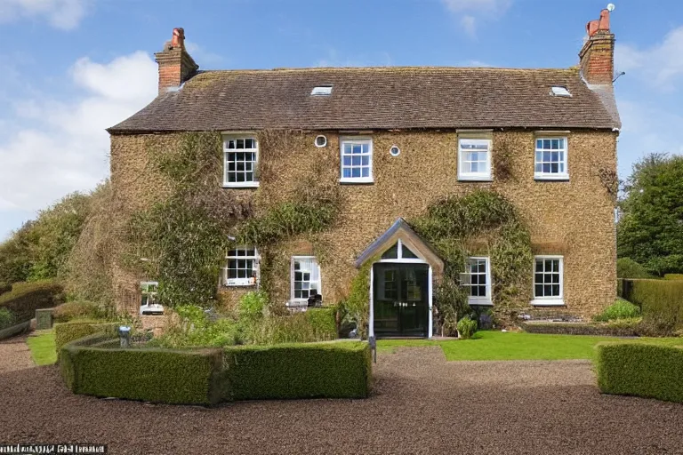 Image similar to an estate agent listing photo, external view of a 5 bedroom detached countryside house in the UK, by Giger