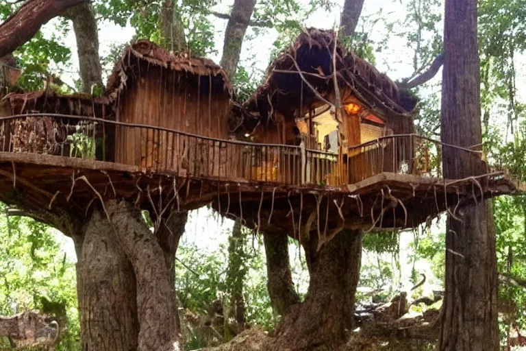 Image similar to a bed made of chocolate inside a tree house