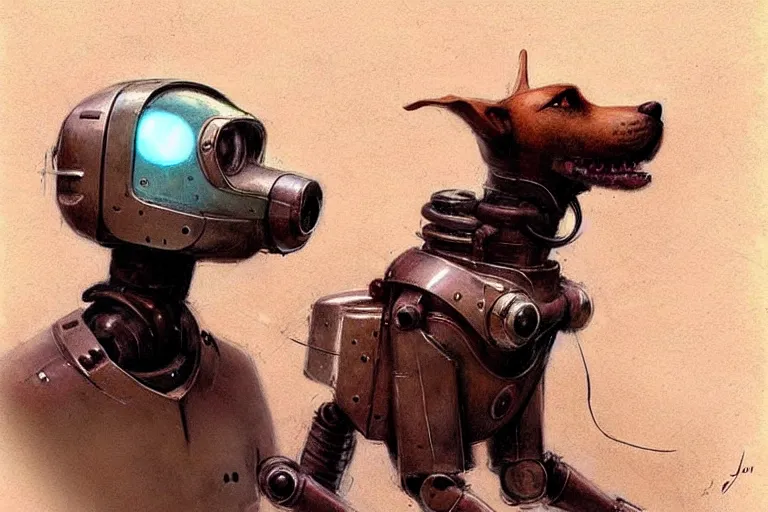 Image similar to adventurer ( ( ( ( ( 1 9 5 0 s retro future robot android dog. muted colors. ) ) ) ) ) by jean baptiste monge!!!!!!!!!!!!!!!!!!!!!!!!! chrome red