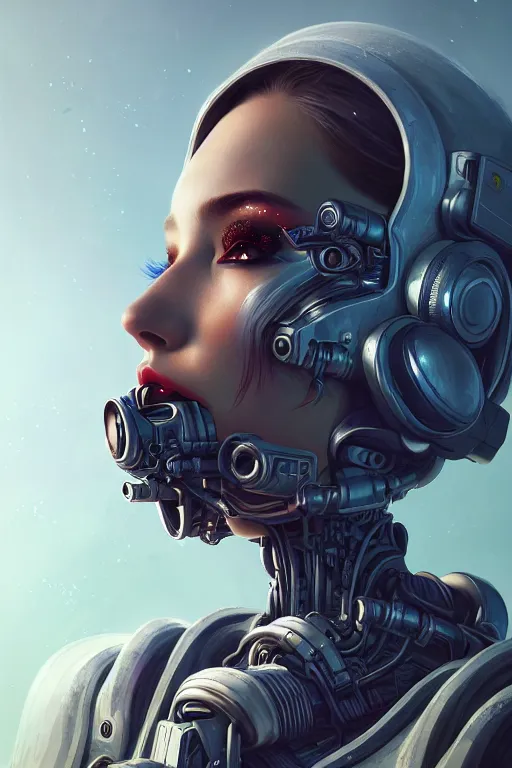 Image similar to ultra realistic style illustration, beautiful alluring nasa cyborg in an apocalyptic wasteland, gorgeous face, cyberpunk, sci - fi, fantasy, intricate, elegant, highly detailed, digital painting, artstation, concept art, smooth, sharp focus, illustration, art by mansik yang and rashed alakroka and simon stalenhag and wlop