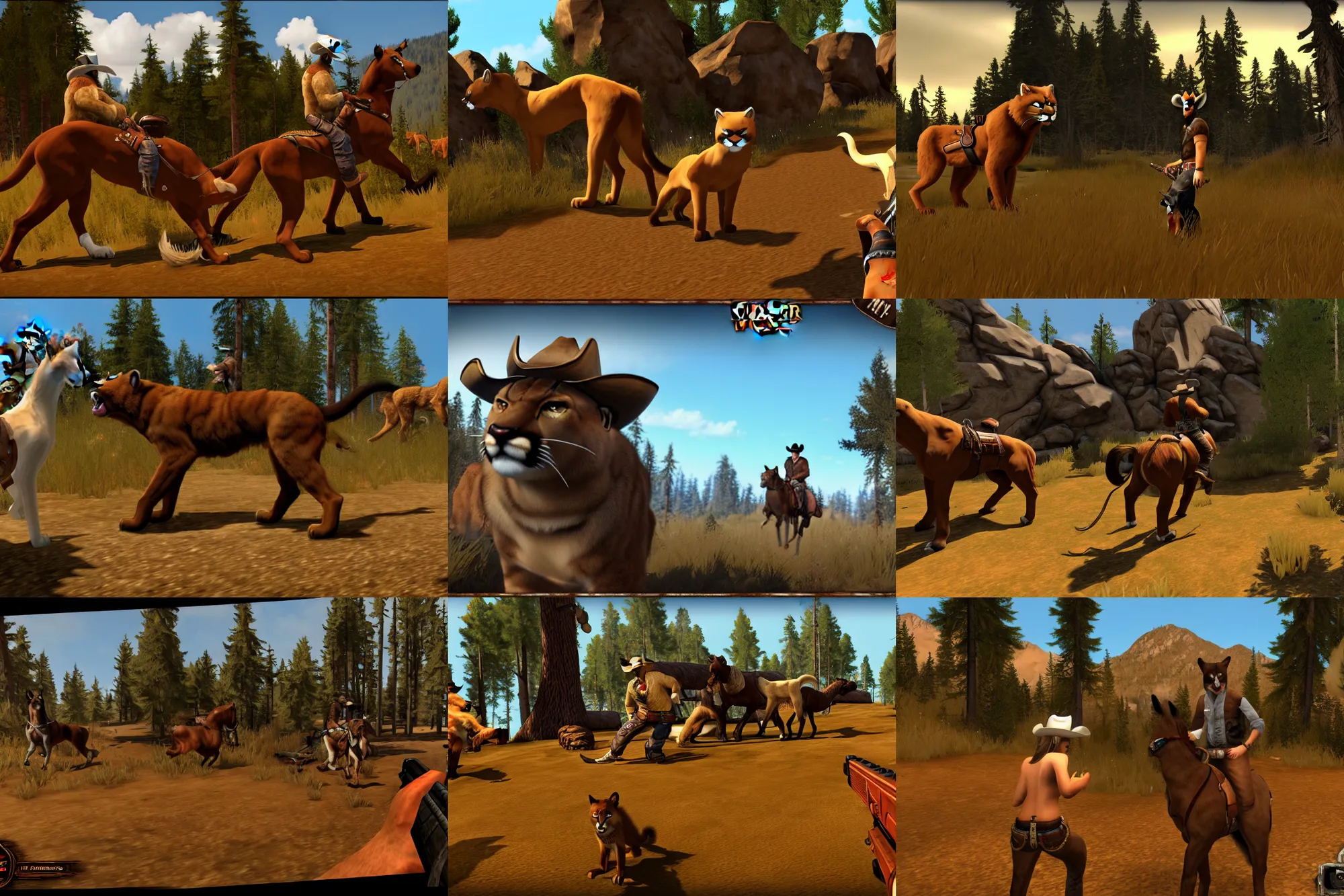 Prompt: furry - cougar - cowboy uhd pc game screenshot