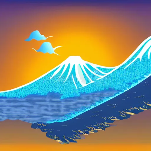 Image similar to giant tsunami wave that is 20 miles high, approaching about to crash into a small coastal town. miniature buildings compared to giant waves are so tall, they seem to touch the sky, large scale image, color vector illustration