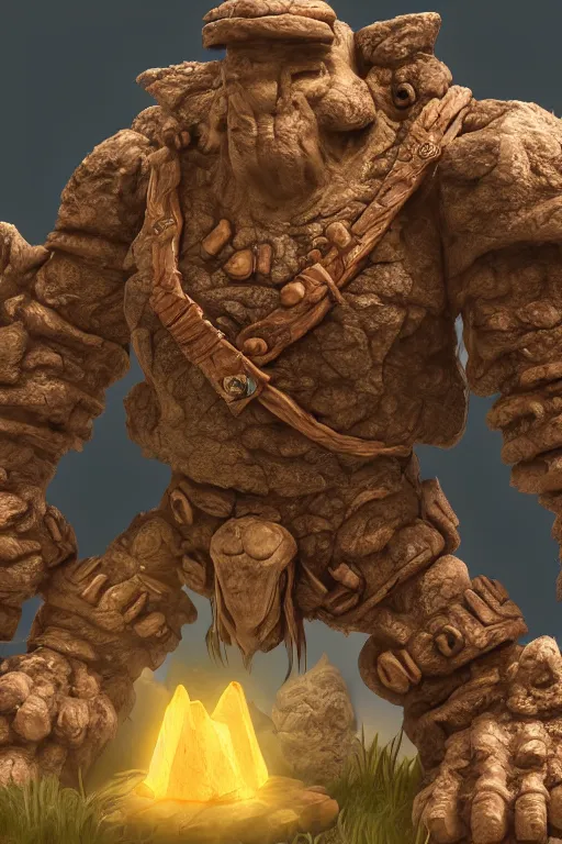 Image similar to zelda fantasy art giant golem troll wood rock greeble gemstone, global illumination ray tracing hdr fanart arstation by sung choi and eric pfeiffer and gabriel garza and casper konefal