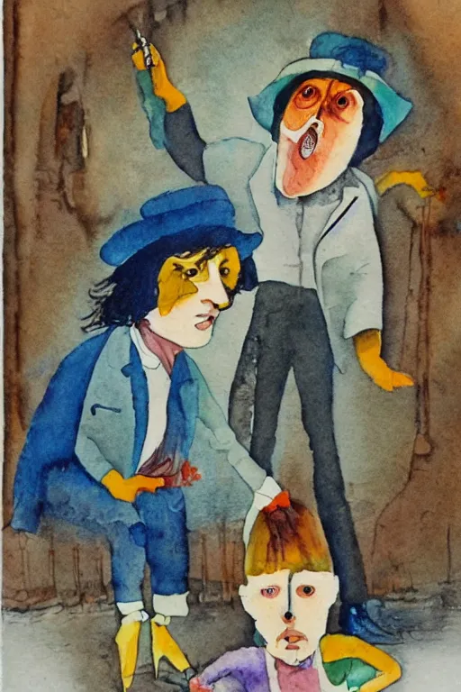 Prompt: a clockwork orange, children's book, melancholy, watercolor, illustrated