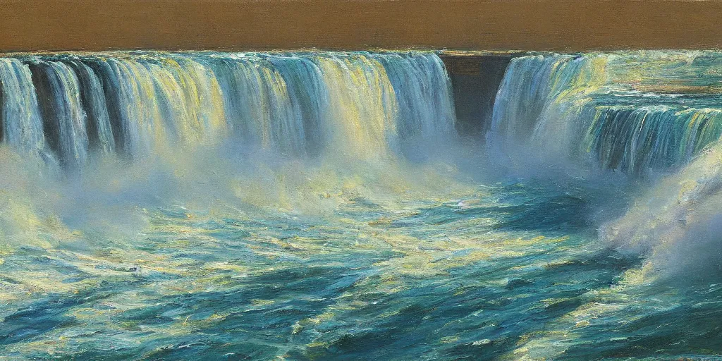 Image similar to painting of niagara falls by richard schmid, impasto, alla prima
