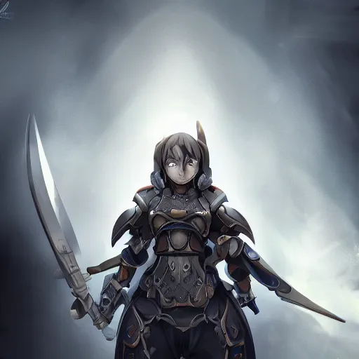 Image similar to dhamphir, character design, concept art, style of makoto shinkai, symmetrical face, body shot, plate armor, fantasy, highly detailed, digital art, female