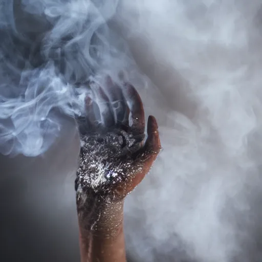 Image similar to smoke hands, macro, wide angle, elaborate, smoke, highly detailed, beautiful lighting