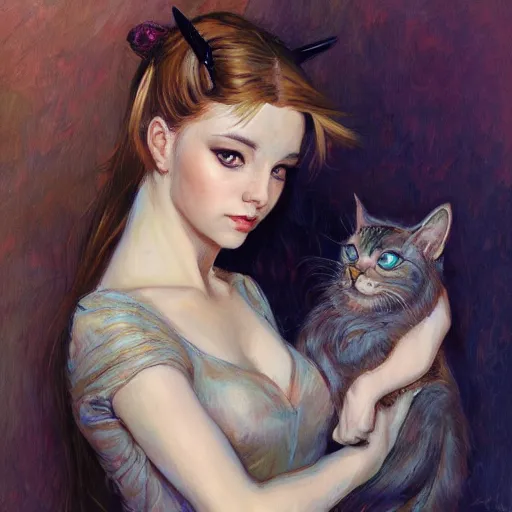 Image similar to a painting of a girl with cat ears in the style of donato giancola, and in the style of charlie bowater, and in the style of charles dulac. smooth, sharp focus, semi - realism.