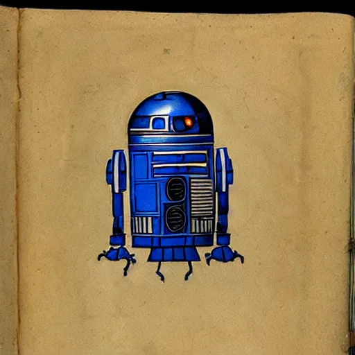 Image similar to a r 2 d 2 in a medieval manuscript, medieval manuscript, golden miniatures