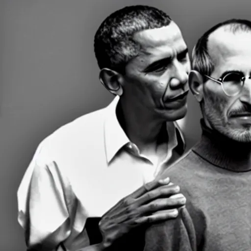 Image similar to barack obama breaking up with his lover steve jobs, strained relationship, breakup, heartbreak, end of a 9 - year marriage. still from a film by david lynch