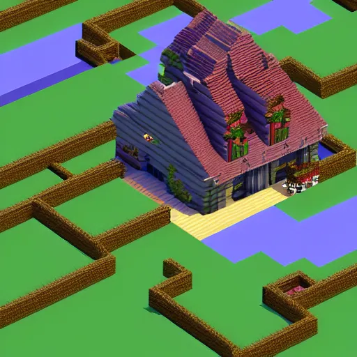 Image similar to high detailed voxel pixelated house, wow, 4 k