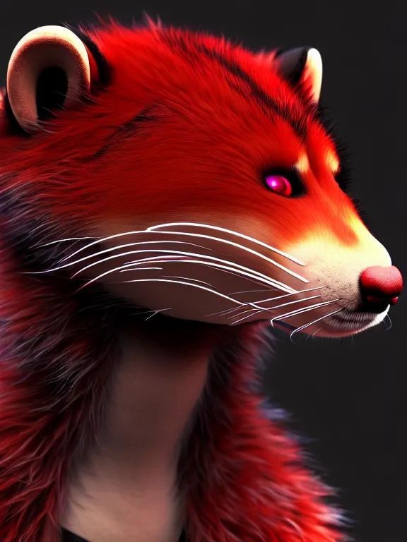 Image similar to furry - male - red - black - weasel - chaos theorist - fursona uhd ue 5 visual novel pc game expressions, photorealistic, trending on weasyl