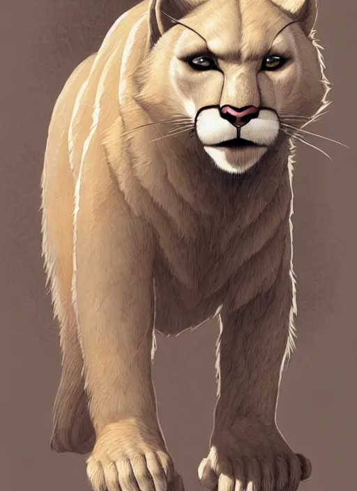 Image similar to beautiful portrait commission of a male furry anthro albino mountain lion wearing old-timey miner's clothes. Atmospheric. Character design by charlie bowater, ross tran, artgerm, and makoto shinkai, detailed, inked, western comic book art