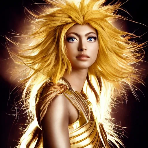 Prompt: a beautiful photographic shot of saga gold saint of gemini, saint seiya, beautiful natural light failling on her face, by annie leibowitz