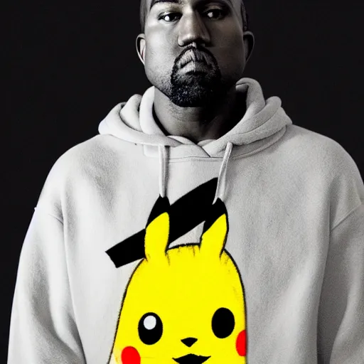 Image similar to Kanye West in a yellow pikachu! hoody, Studio Photograph, portrait C 12.0