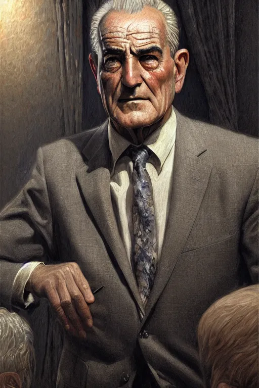 Image similar to portrait of a president lyndon baines johnson posing ultra realistic illustration, a hulking herculean gigachad, bulging muscles, intricate, highly detailed, digital painting, artstation, radiant light, caustics, war hero, concept art, smooth, sharp focus, by gaston bussiere, bayard wu, giger, maxim verehin