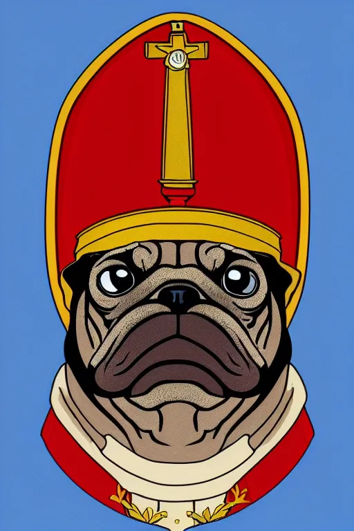 Image similar to Portrait of a pug as the pope, knight, medieval, sticker, colorful, illustration, highly detailed, simple, smooth and clean vector curves, no jagged lines, vector art, smooth