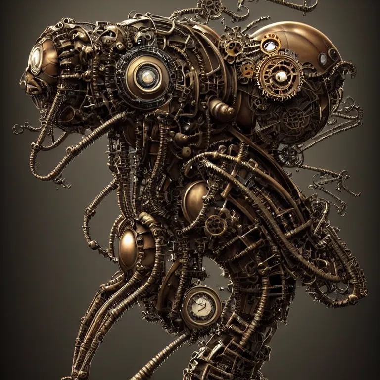 Image similar to steampunk cybernetic biomechanical ant, 3 d model, very coherent symmetrical artwork, unreal engine realistic render, 8 k, micro detail, intricate, elegant, highly detailed, centered, digital painting, artstation, smooth, sharp focus, illustration, artgerm, tomasz alen kopera, wlop