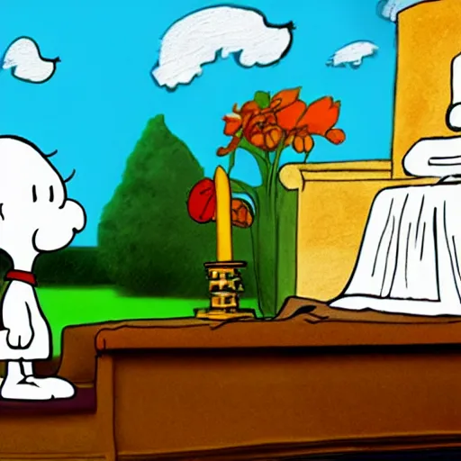 Prompt: A picture of Snoopy dressed as the Pope, 4k, concept art, digital painting, detailed, artstation, by Charles Schulz and Jack Kirby