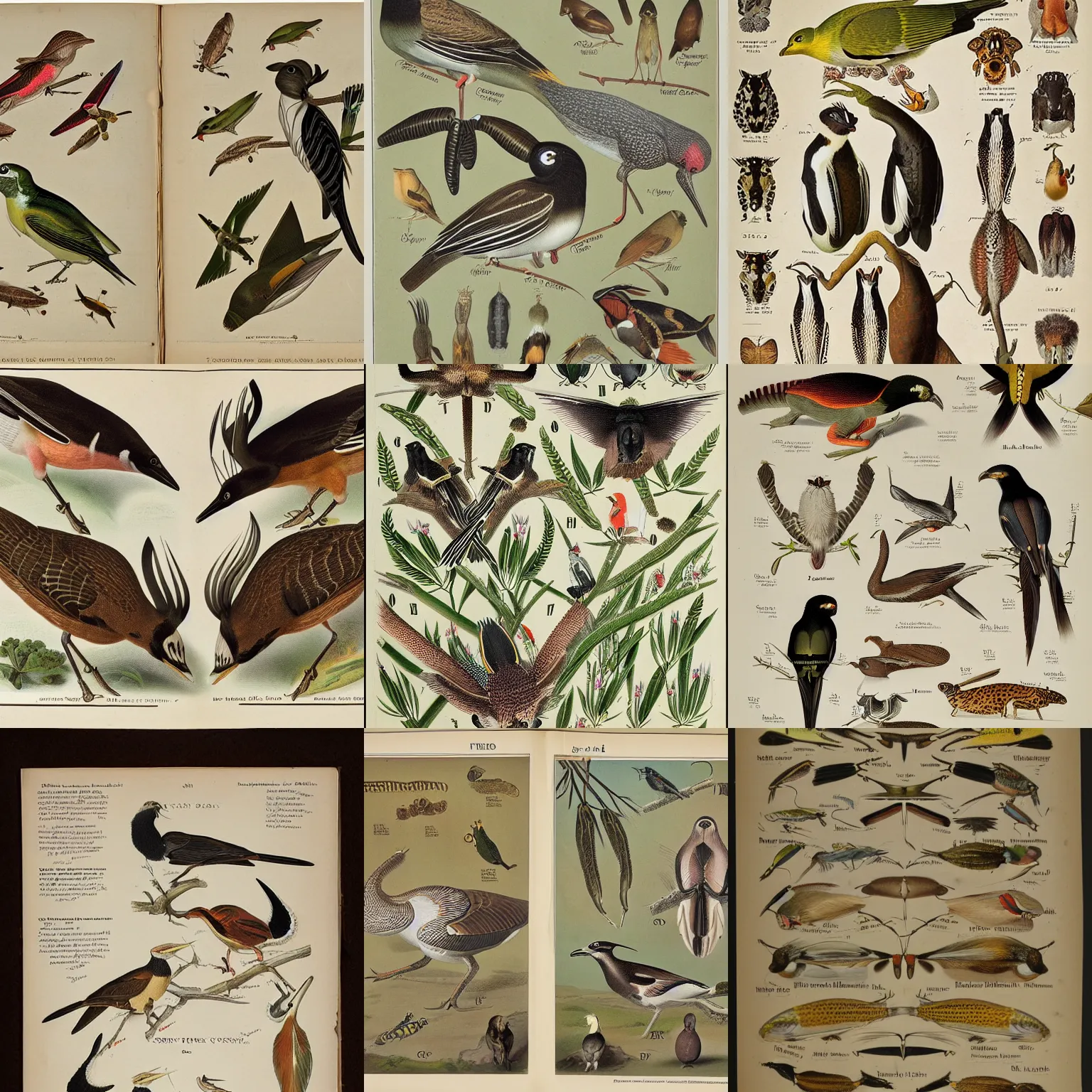 Prompt: field guide for identifying diffrent species of x, showing an example of a male and female of each species, by john james audubon