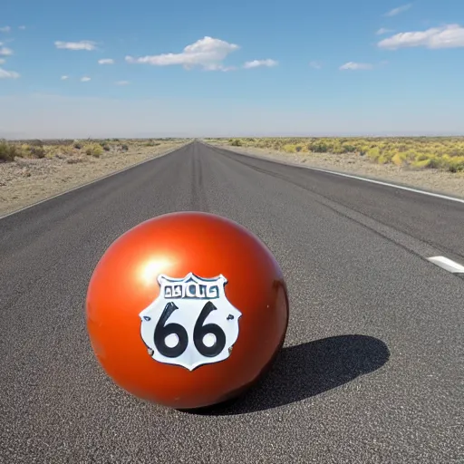 Image similar to a ball shaped motorcycle on route66 3d 8k photo