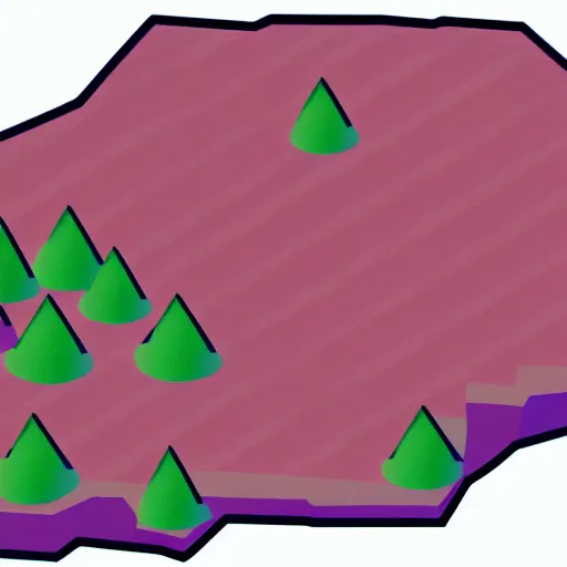 Image similar to isometric view of a mountain with red gems as resources, svg