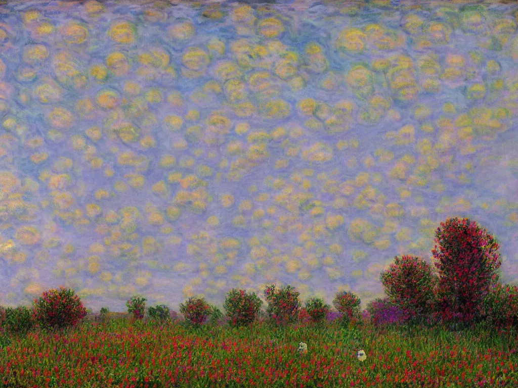 Image similar to astragalus on the psychedelic burial mound, mammatus cloud, paintinb by simon stalenhag, claude monet