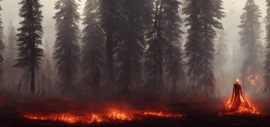 Image similar to hyperrealistic beautiful cinematic cyborg time traveler, forest fire, snowing, stunning 3 d render inspired by istvan sandorfi & greg rutkowski, perfect symmetry, dim volumetric cinematic lighting, 8 k octane comprehensive render, extremely mega hyper - detailed and lifelike attributes & atmosphere, intricate, realistic flesh texture, masterpiece, artstation, stunning,