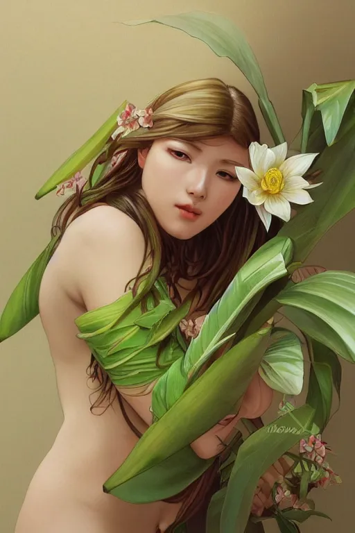 Prompt: ultra realistic illustration, banana plants drawing and flowers, japanese's art style, elegant, highly detailed, digital painting, concept art, smooth, sharp focus, illustration, art by artgerm and alphonse mucha